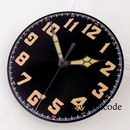 33.5mm Black Watch Dial Arabic Numerals Fit NH 35A NH 36A ET A2824 PT 5000 Automatic Movement Orange/White Hands Green Luminous
