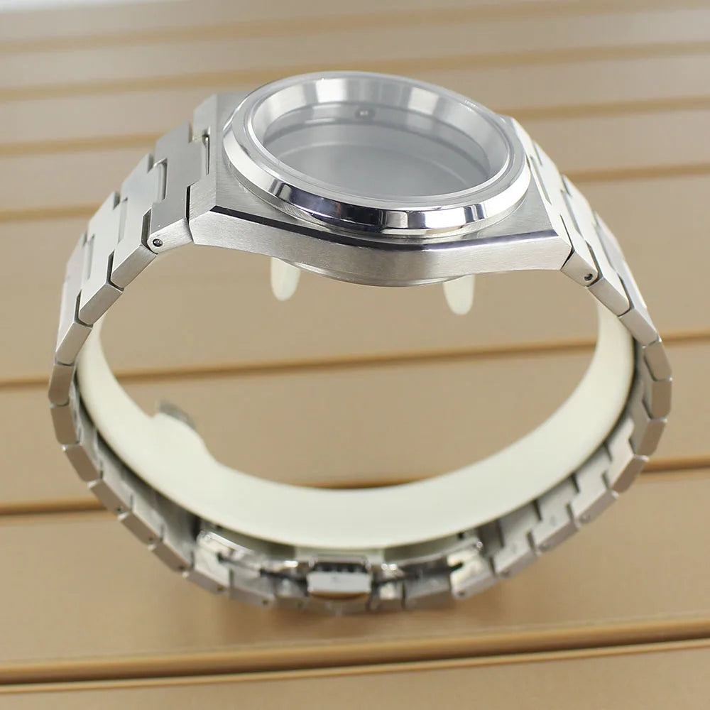 40mm Silver Watch Case Sapphire Crystal Glass For Mod PRX Super Player NH35 NH36 NH38 NH34 NH70 NH72 Movement Solid Bottom Cover