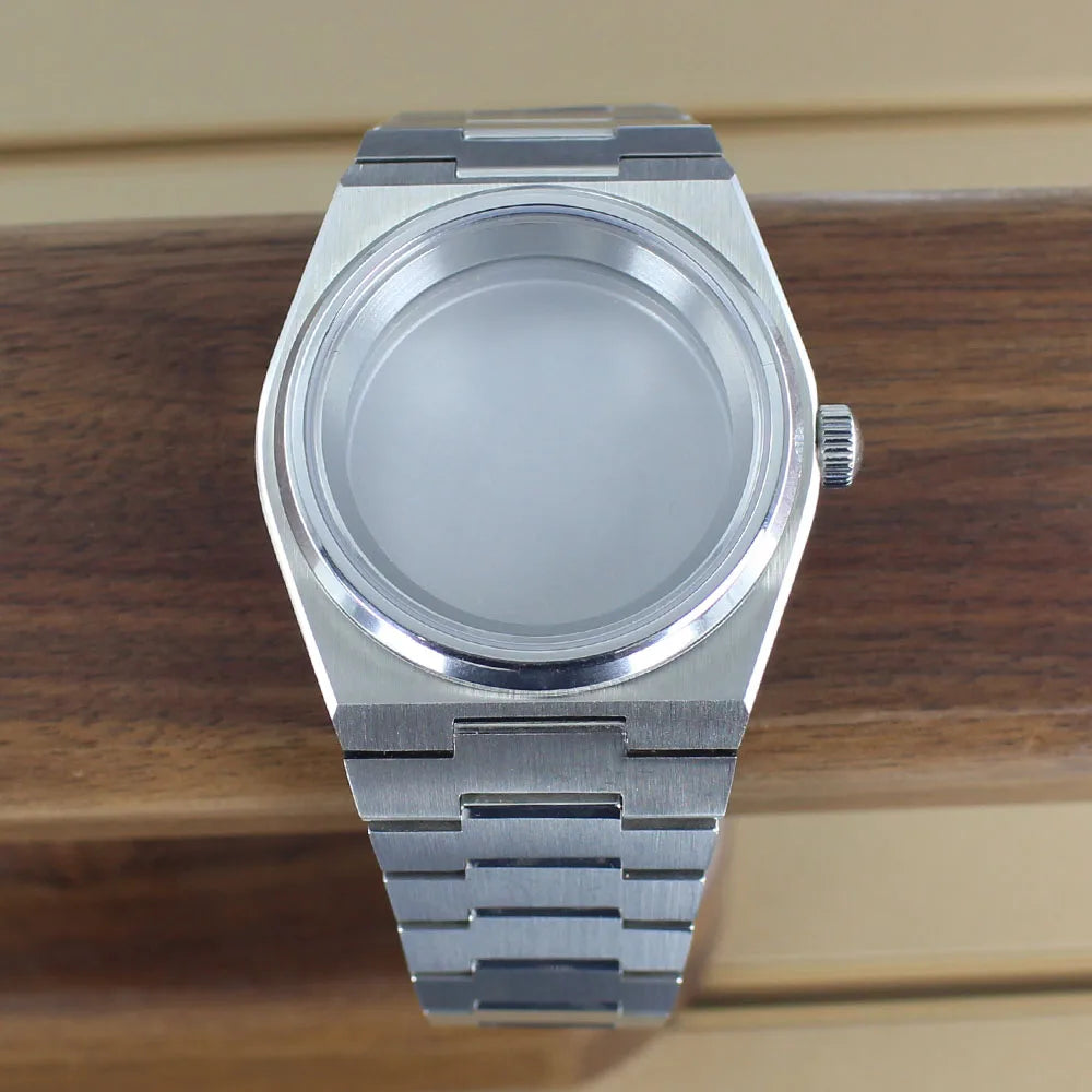 40mm Silver Watch Case Sapphire Crystal Glass For Mod PRX Super Player NH35 NH36 NH38 NH34 NH70 NH72 Movement Solid Bottom Cover