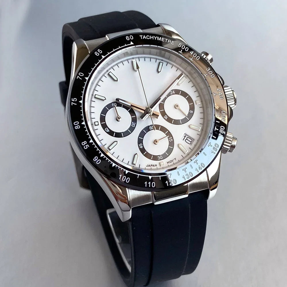 Tandorio Daytona TD401 Chronograph Watch Sapphire Tachymeter Japan VK63 Quartz 39MM 5Bar