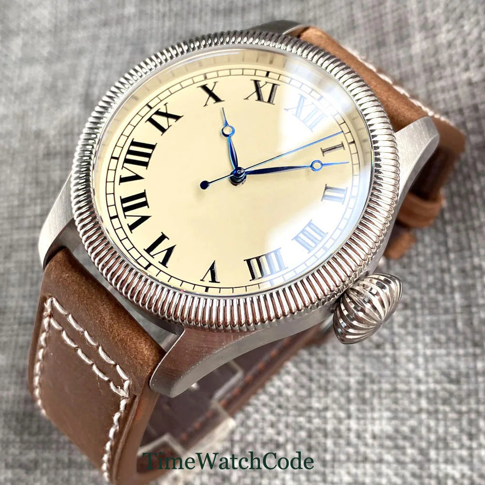 Tandorio Fluted Pilot Watch TD117A 20BAR  NH35 PT5000 Roman Numerals Sapphire 39mm