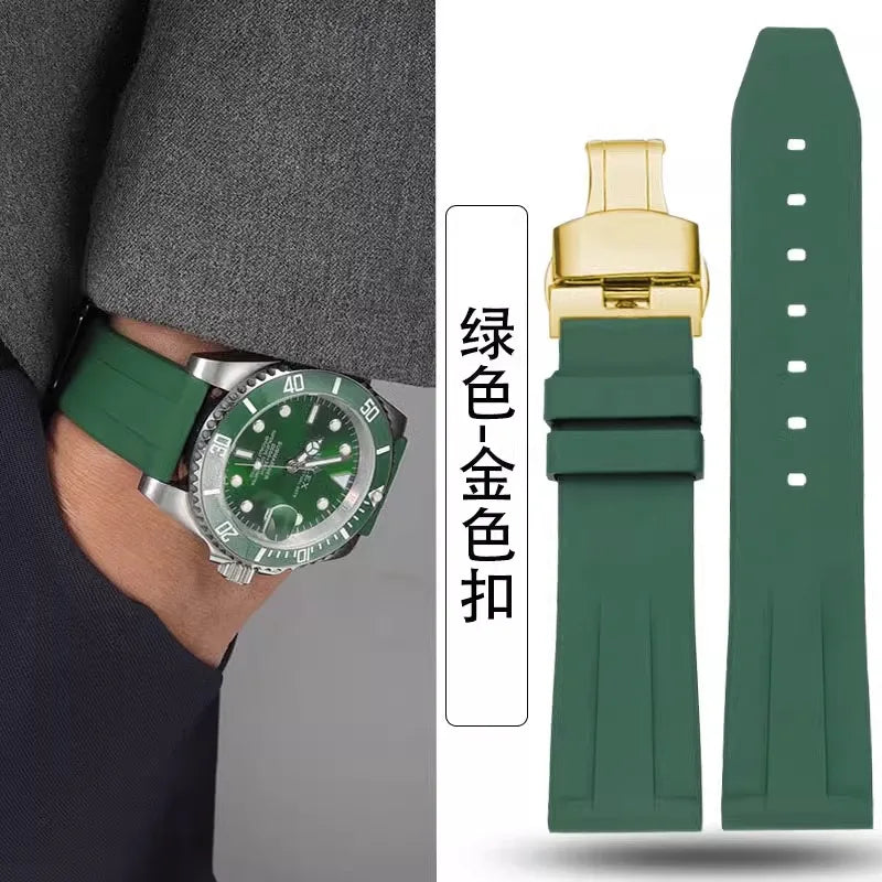 18mm 19mm 20mm  Fluorine rubber Watch Strap Men's  Silicone Bracelet For pilot flat lug diver