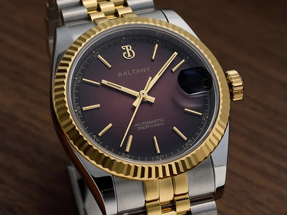 Baltany 36mm Dress Gold Watch S4084 Customizable DateJust  NH35 Automatic  Ar sapphire Swiss Lume Fluted case
