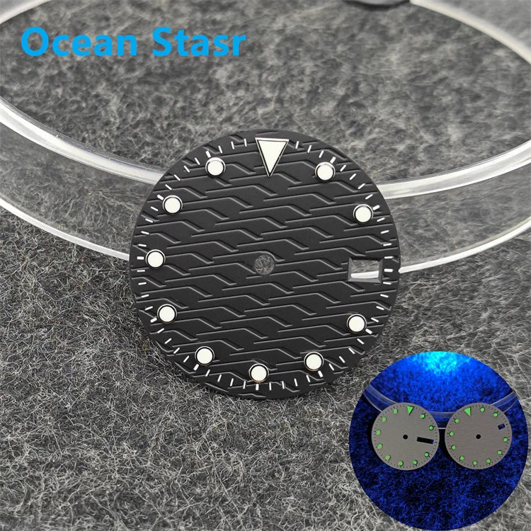 28.5mm Watch Dial Ocean Star Surface Single / Double Calendar Watch Faces Green Luminous Watch Accessory for NH35/NH36 Movement