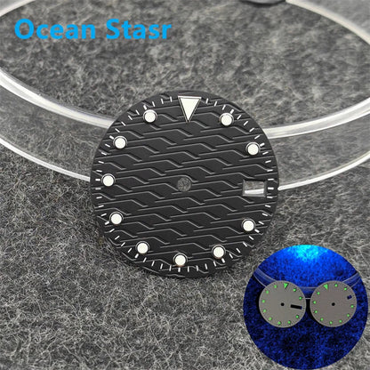28.5mm Watch Dial Ocean Star Surface Single / Double Calendar Watch Faces Green Luminous Watch Accessory for NH35/NH36 Movement