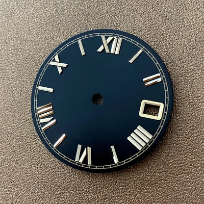 28.5mm Roman Scale Watch Dial Real Nail Modified Replacement Watch Faces with Single Calendar Window for NH35/NH36/4R Movement