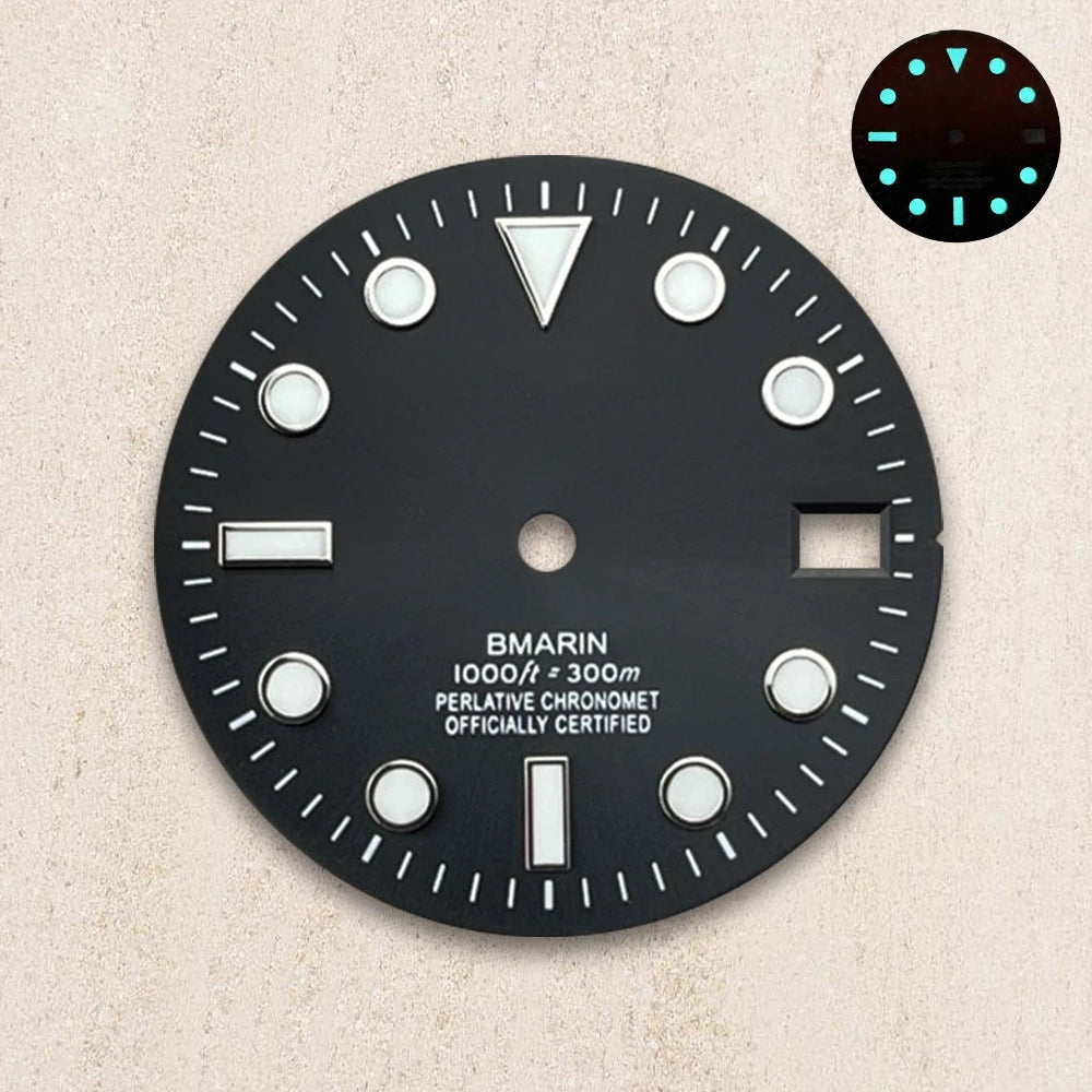 28.5mm S Logo Dial Blue Luminous Suitable For NH35/NH36/4R/7S Japanese Automatic Movement  Watch Modification Accessories