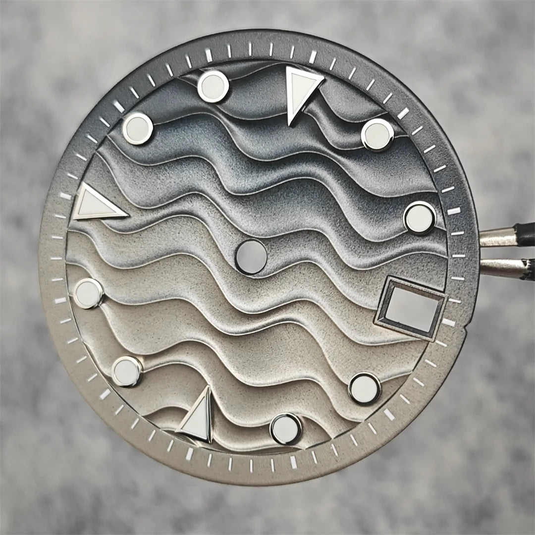 28.5mm Watch Dial Water Ripple Gradient Color Watch Faces Green Luminous Surface Man’s Watch Accessories for NH35 Movement