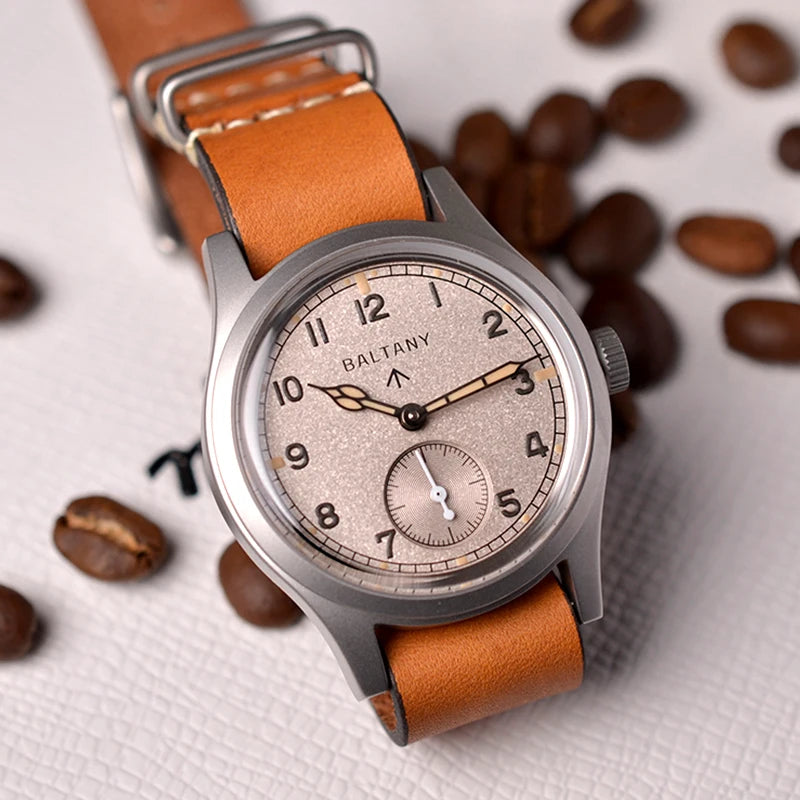 Custom logo watch Baltany S2025 D12 Retro Military Watch 36mm Swiss Luminous 10ATM Seagull  ST1701 Mechanical Watch