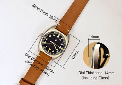 Baltany W10 Military Watch 36mm Calendar Super Luminous Leather Sapphire Stainless Steel NH35 Automatic Mechanical Wristwatches