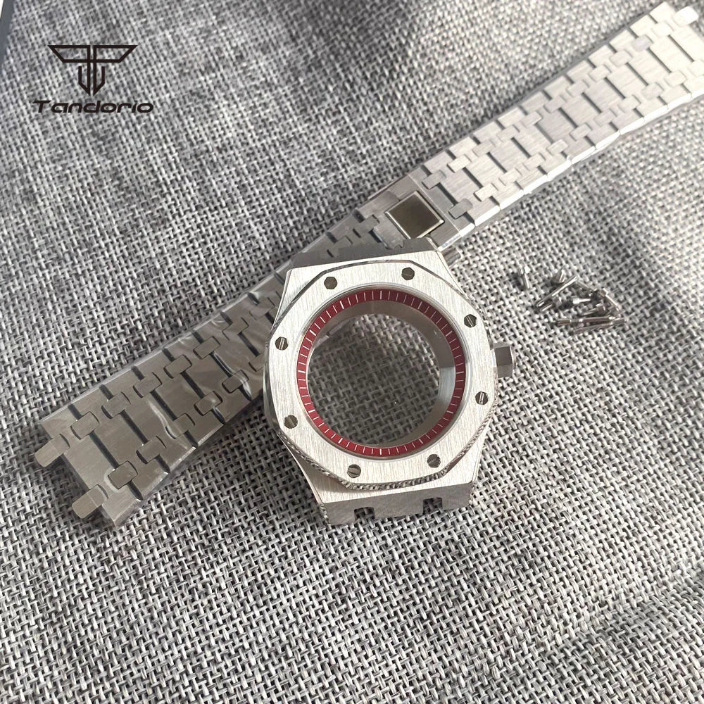 42mm Royal Oak AP Case Stainless Steel Brushed Octagon Watch Case Bracelet Glass Back Chapter Ring Sapphire Glass Fit NH35 NH36 Automatic Movement