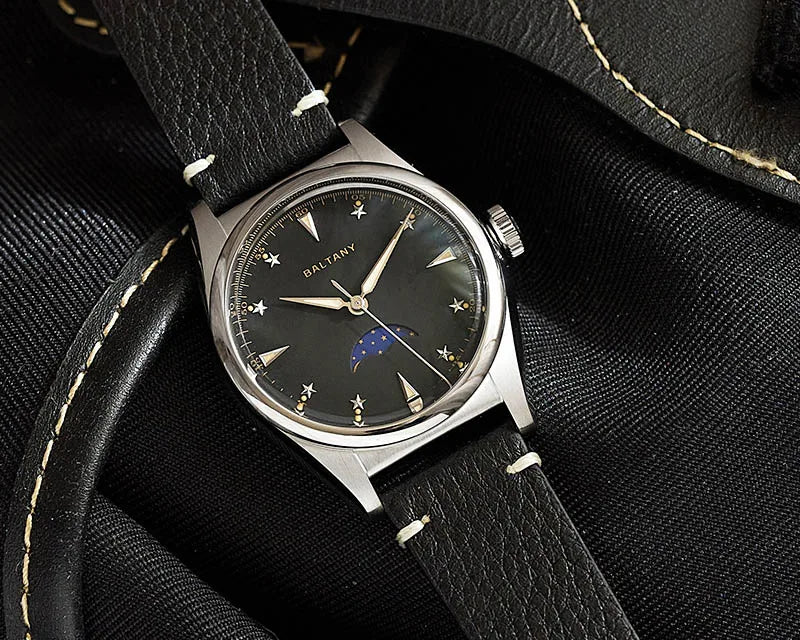 Baltany 36mm Dress Watches S4042 Customizable AR Sapphire Crystal 10Bar  Moon phase Wristwatches Swiss Lume