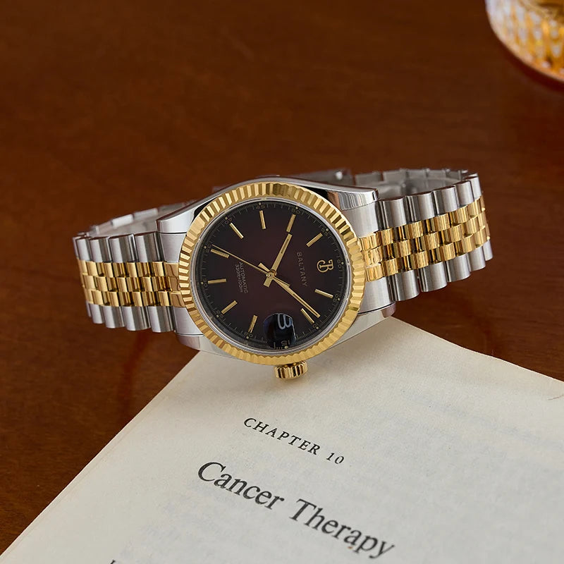 Baltany 36mm Dress Gold Watch S4084 Customizable DateJust  NH35 Automatic  Ar sapphire Swiss Lume Fluted case