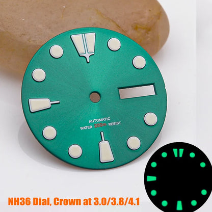 28.5mm Watch Dial NH35 NH36 Dial fit For SKX007 SPRD 6105 Tuna SPB185 SPB187 Watch Cases Feet 3.0 3.8 4.1 Green Luminous Dial