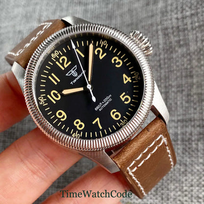 Tandorio Fluted Pilot Watch TD117A 20BAR  NH35 PT5000 Roman Numerals Sapphire 39mm