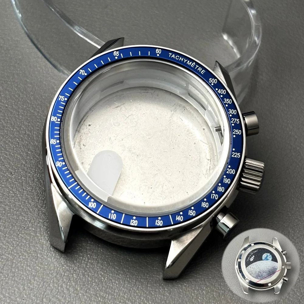 VK63 case 39.7mm moon metal case chronograph case bezel,VK63 Fashion Business watch sealed back moon watch mission mod