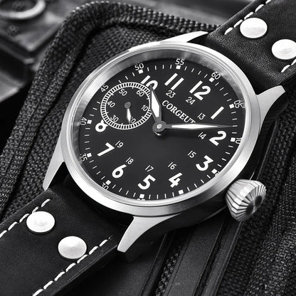Corgeut 6023 Sub Second Pilot St3600  Manual Mechanical Watch 44MM 5ATM Sapphire Luminious glass back