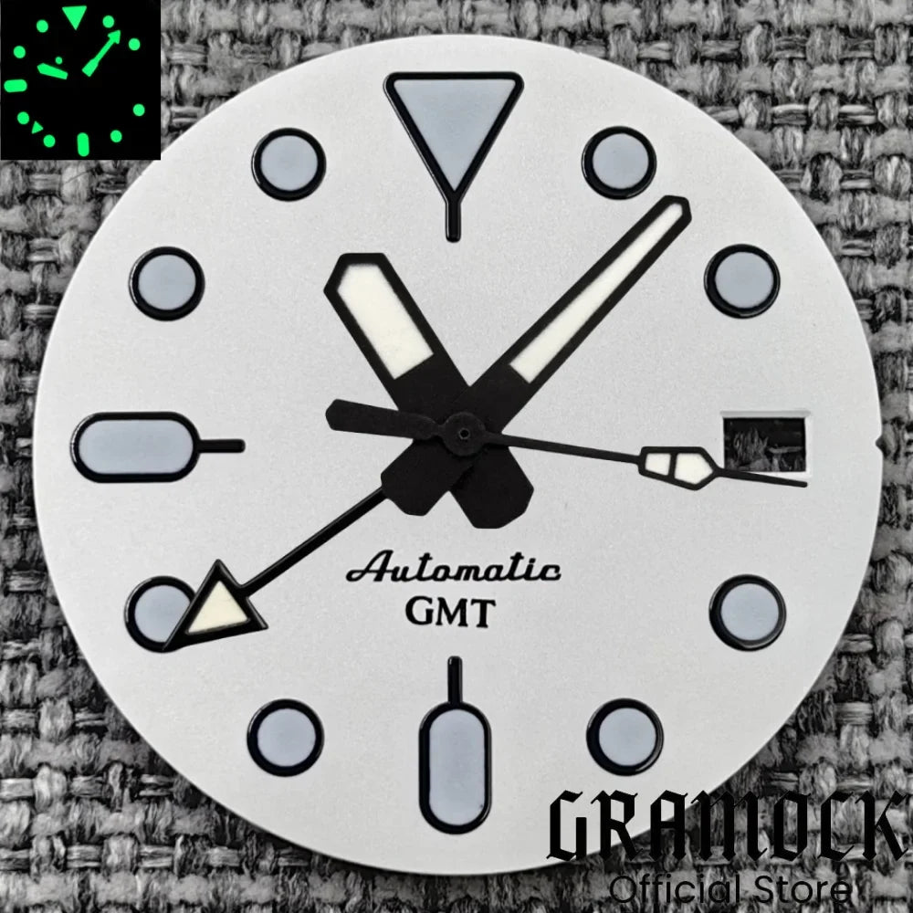 29mm Blue Red Black Orange GMT NH34 White Glossy Dial With Hands C3 Lume Fit NH34 Mechanical Watch Modified Accessories