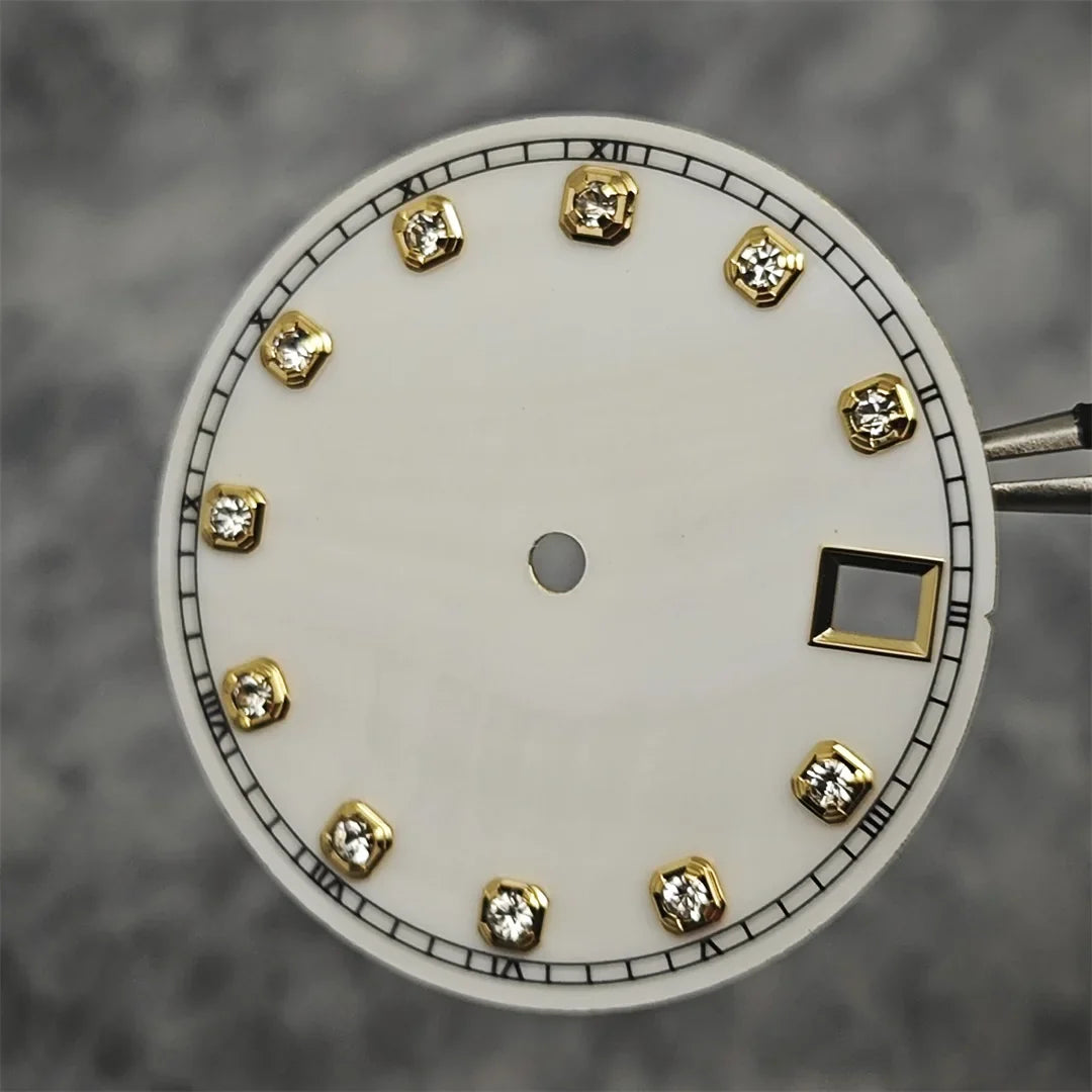 NH35 Watch Dial Watch Hands 28.5mm Diamond Inlaid Shell of Pearl Pattern Surface Watch Accessories for NH35/NH36 Movement