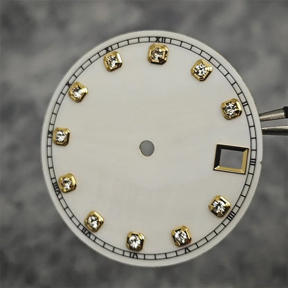 NH35 Watch Dial Watch Hands 28.5mm Diamond Inlaid Shell of Pearl Pattern Surface Watch Accessories for NH35/NH36 Movement