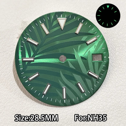 28.5mm Watch Dial For NH 35 NH36 Movements Green Luminous Single/No Date just Calendar Dial Roman Men Watches Accessories