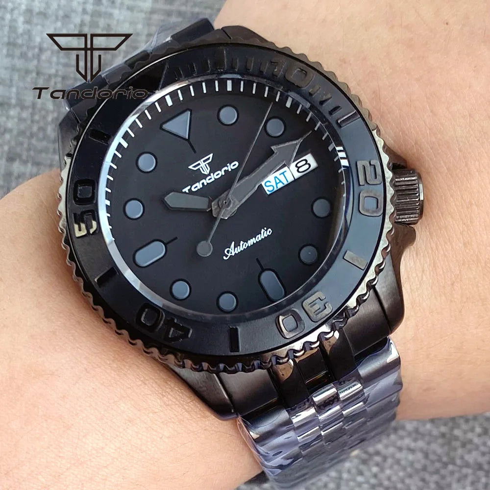 Tandorio TD269C Yacht Master Black Pvd  Domed Sapphire Skx007 Style NH36 20atm 120 Clicks 41MM