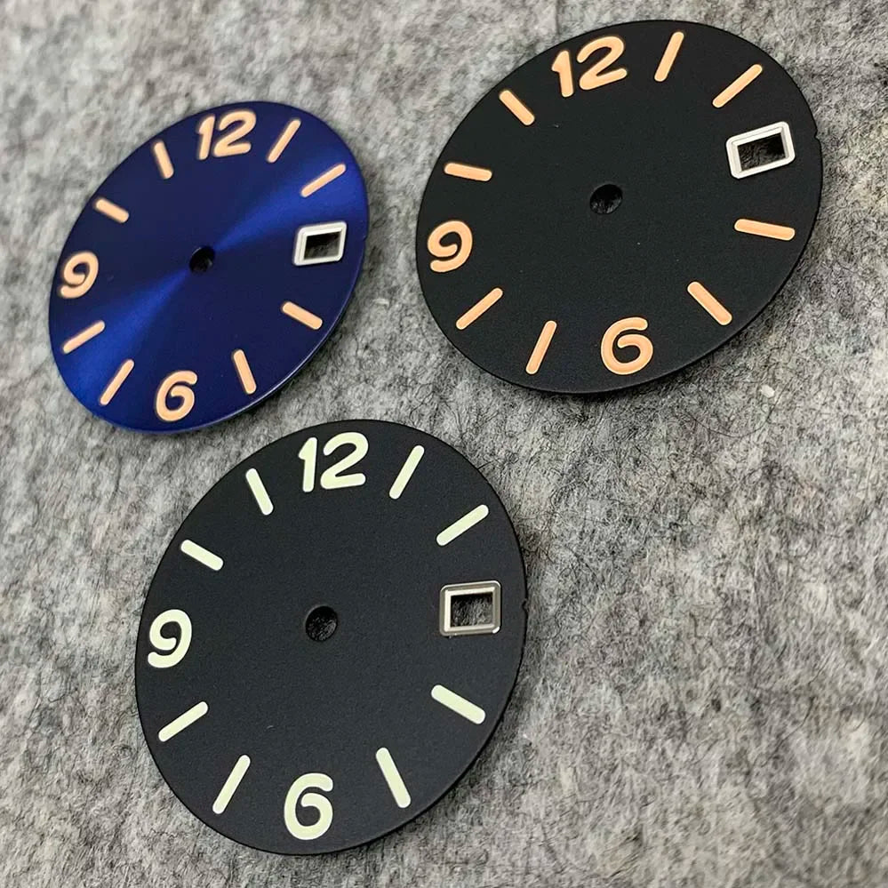 28.5mm Watch Dial Digital Sunburst/Frosted Faces Green Luminous Men's Watch Modification Parts for NH35/NH36/4R/7S Movement