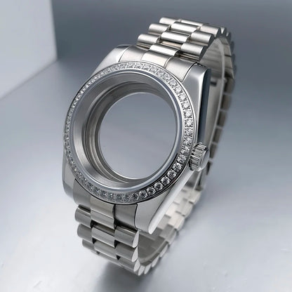 36mm/39mm NH35 Case President Jubile Strap Diamond Bezel Sapphire Glass Mod For NH35 NH36 Movement Watch Case Accessories Parts
