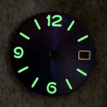 28.5mm Watch Dial Digital Sunburst/Frosted Faces Green Luminous Men's Watch Modification Parts for NH35/NH36/4R/7S Movement