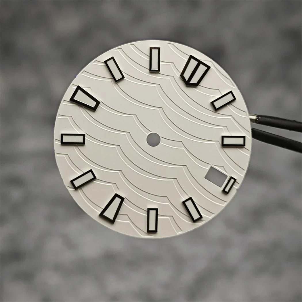 28.5mm Watch Dial C3 Green Luminous Wave Pattern Watch Faces Watches Replacement Accessories for NH35/ NH36/ NH34 Movement