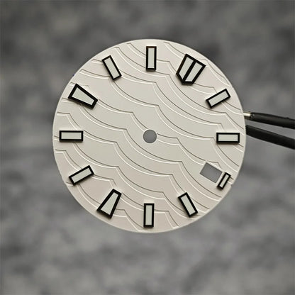 28.5mm Watch Dial C3 Green Luminous Wave Pattern Watch Faces Watches Replacement Accessories for NH35/ NH36/ NH34 Movement