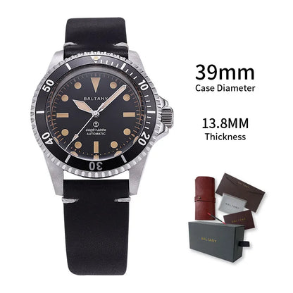 Baltany S3075 Vintage MilSubmariner Watch Rotation Bezel Brushed Bracelect Luminou Leather Sapphire Stainless Steel Dive Watches