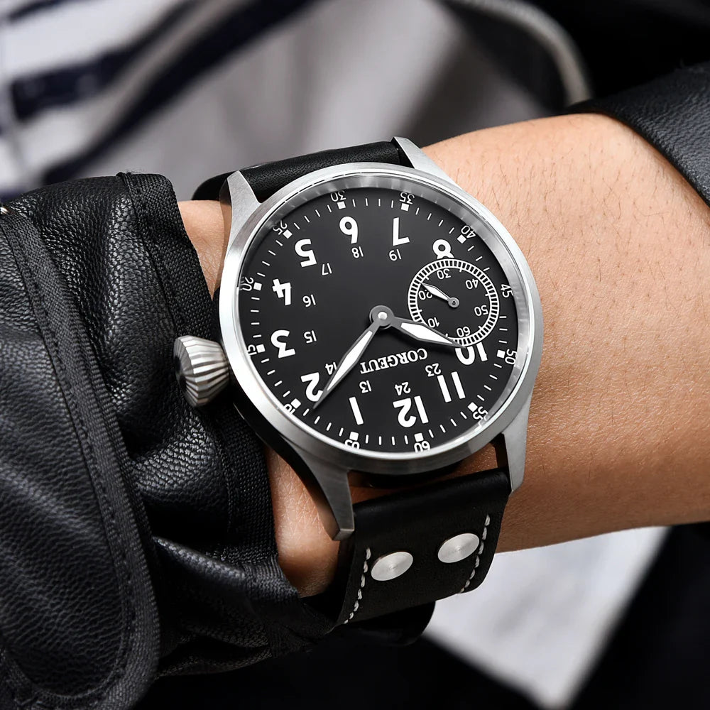 Corgeut 6023 Sub Second Pilot St3600  Manual Mechanical Watch 44MM 5ATM Sapphire Luminious glass back