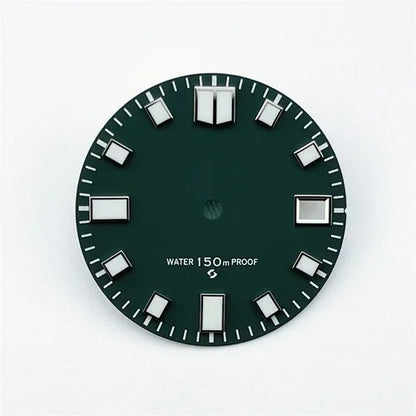 NH35 Dial 28.5mm Green Luminous with Single Calendar Window Watch Dial Abalone Diving Watch Faces for NH35A/4R35 Movement