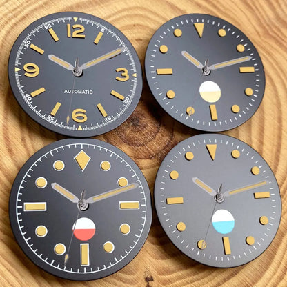 Non-Radiation 50-FATHOMS Watch Dial Parts 29mm for NH35 PT5000 Green Luminous Case Parts Sterile Nologo Hand Set for Dive Watch