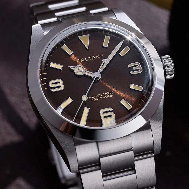 Baltany 36MM Explorer Watch Man S4056 NH38 Automatic Mechanical Watch  Waterproof 20Bar Stainless Steel Bracelet Retro Watches