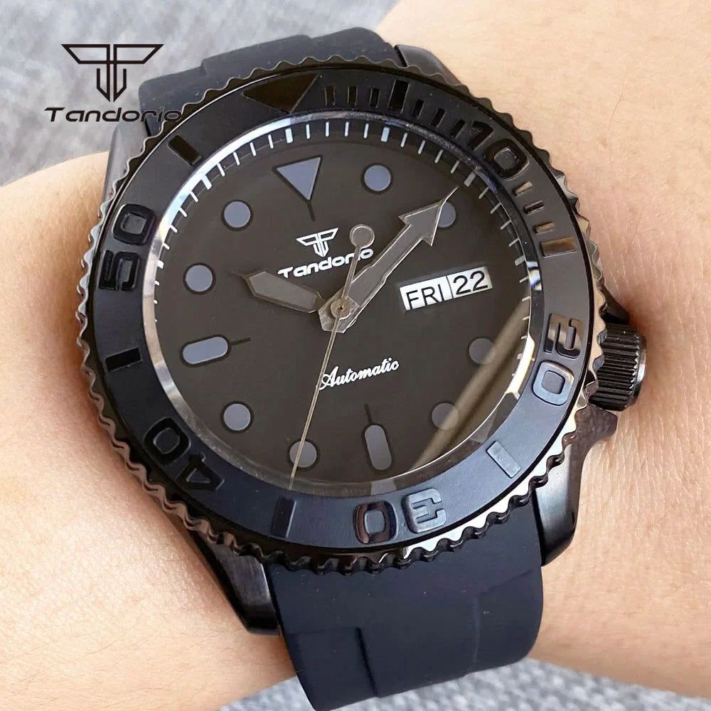 Tandorio TD269C Yacht Master Black Pvd  Domed Sapphire Skx007 Style NH36 20atm 120 Clicks 41MM