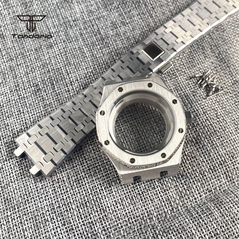 42mm Royal Oak AP Case Stainless Steel Brushed Octagon Watch Case Bracelet Glass Back Chapter Ring Sapphire Glass Fit NH35 NH36 Automatic Movement