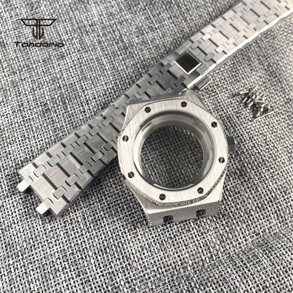 42mm Royal Oak AP Case Stainless Steel Brushed Octagon Watch Case Bracelet Glass Back Chapter Ring Sapphire Glass Fit NH35 NH36 Automatic Movement