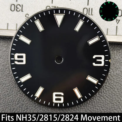 28.5mm Dial single/no calendar watch blue-green/green luminous dial hands fit for N H35/E2815/E2836 movement watch accessories