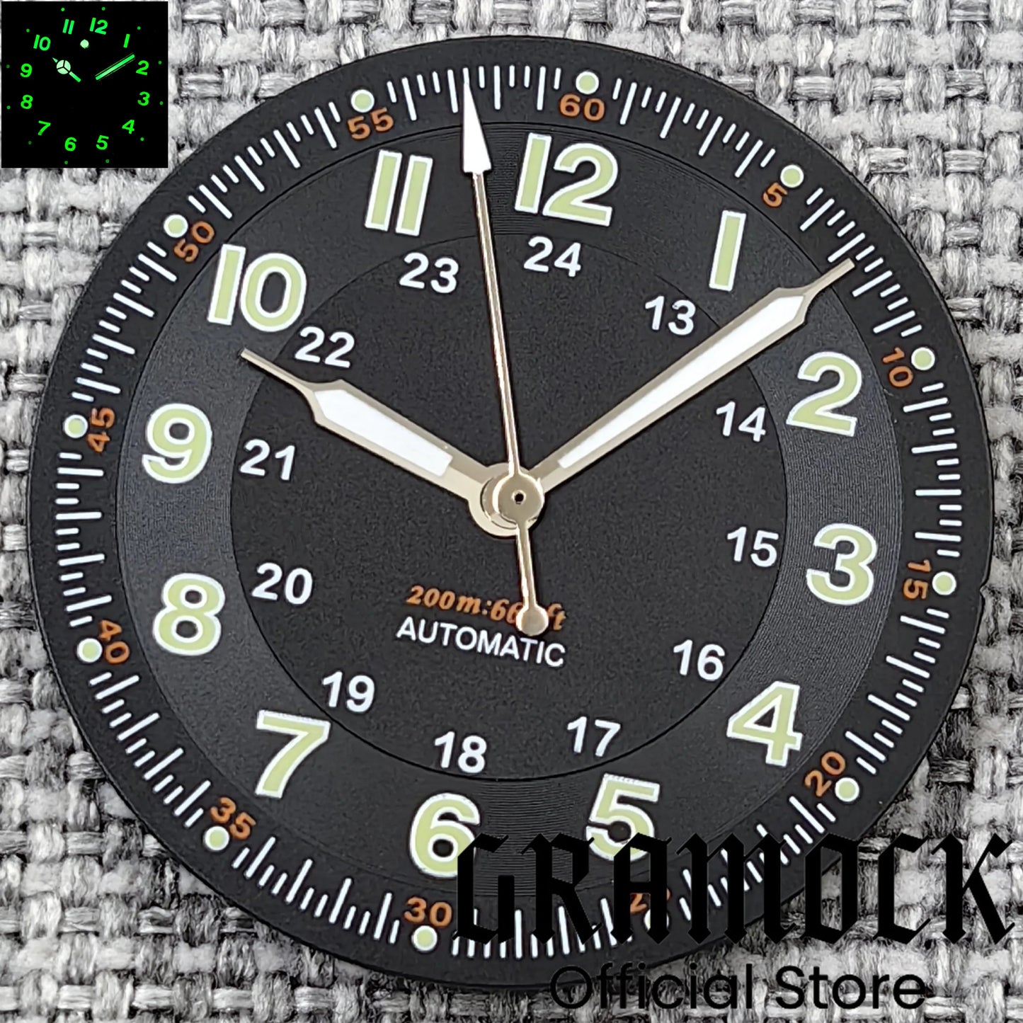Gramock Classics Sterile 29mm Pilot Black Watch Dial Part for NH35/36 ETA PT5000 Miyota Mingzhu DG ST2130 Movement Part Hand Set