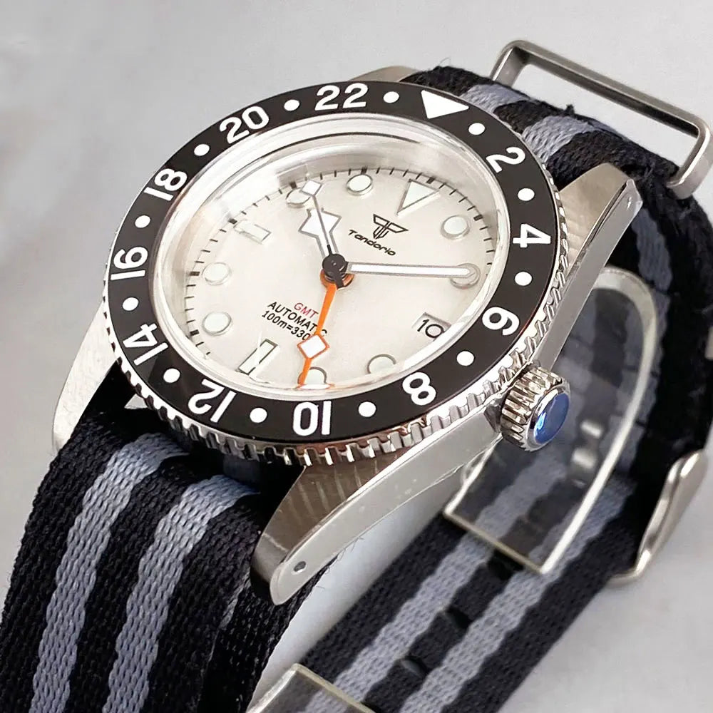 Tandorio TD218B NH34 GMT Watch 6542 homage 38mm Bubble Sapphire 20ATM 120 Click Submariner