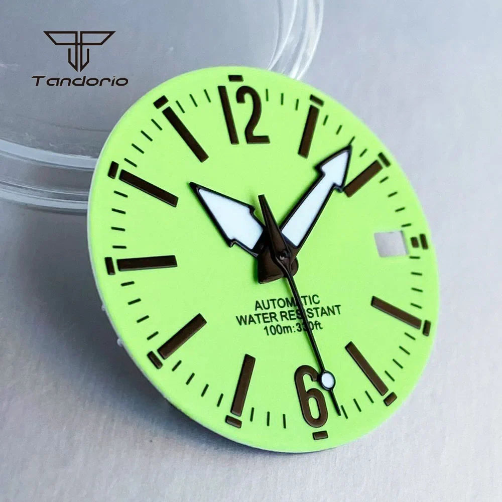 29mm Green Watch Dial Full Luminous Face Hands Set Date Fit NH35 Automatic Movt Men's Wristwatch Accessories Replacement Parts