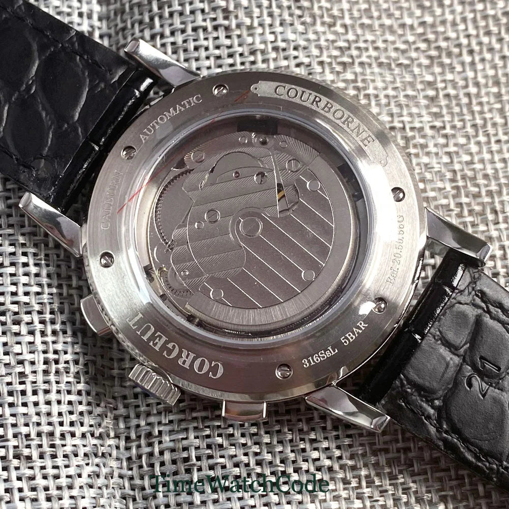 Corgeut Moon Phase Watch 42mm Seagull St1655 Automatic Day Date Month Calendar Glass Back 42MM 3ATM