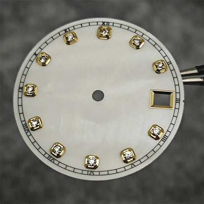 NH35 Watch Dial Watch Hands 28.5mm Diamond Inlaid Shell of Pearl Pattern Surface Watch Accessories for NH35/NH36 Movement