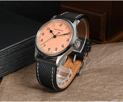 San Martin 38.5mm Men's Mechanical Watch NH35 Vintage Pilot Simple Fashion Wristwatch Baked Varnish Blue Hands 10 Bar Clock