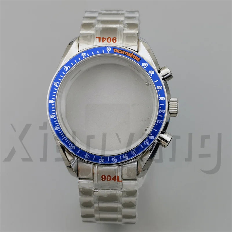 Speed Master Case 40mm VK63 Silver Watch Case Blue Green Black Silver Insert With Coated Glass For VK63 Quartz Chronograph Movement Steel Bracelet