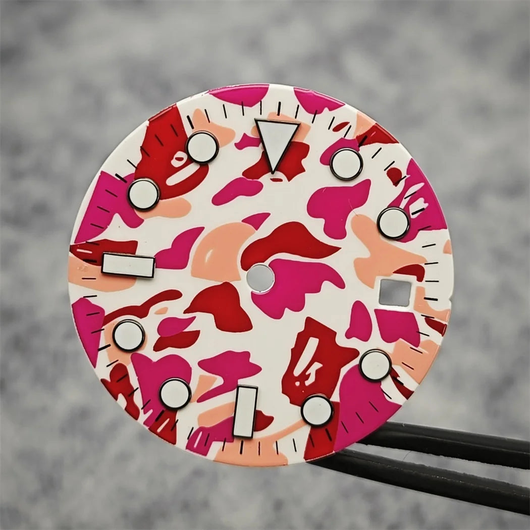 28.5mm Watch Dial Blue Luminous Watch Faces Camouflage Dial with Calendar Window Watch Accessories for 2813/8512/8200 Movement