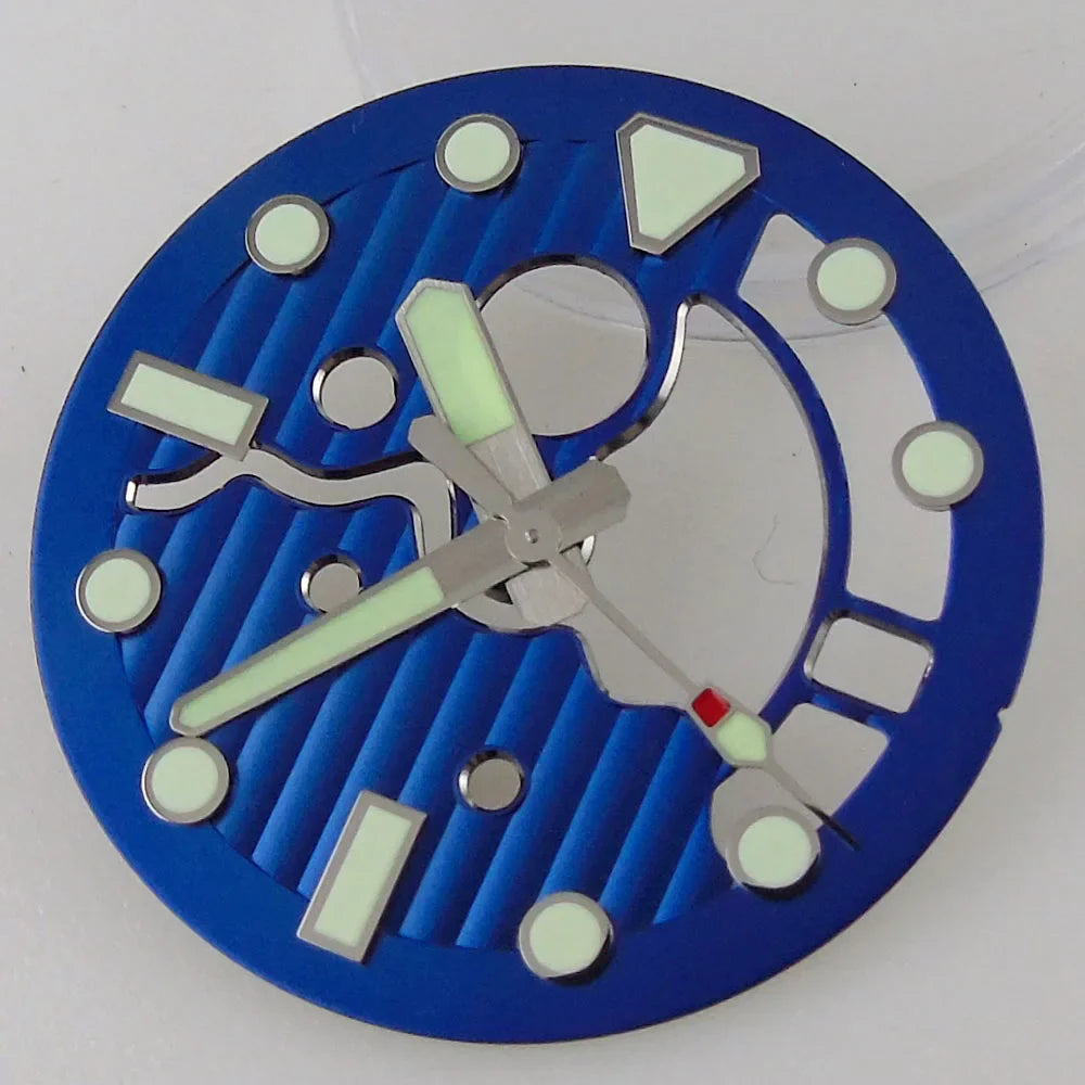 Nologo 28.9mm Hollow Watch Dial for NH35 NH36 Movement Black/Blue Dial Face Green Luminous Index