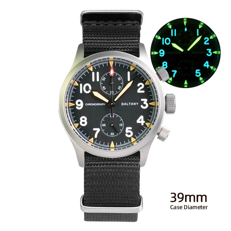 Customizable Baltany Chronograph Watch S5033 39MM Military Quartz Watch VK61  AR Sapphire 100M Waterproof  Swiss Lume